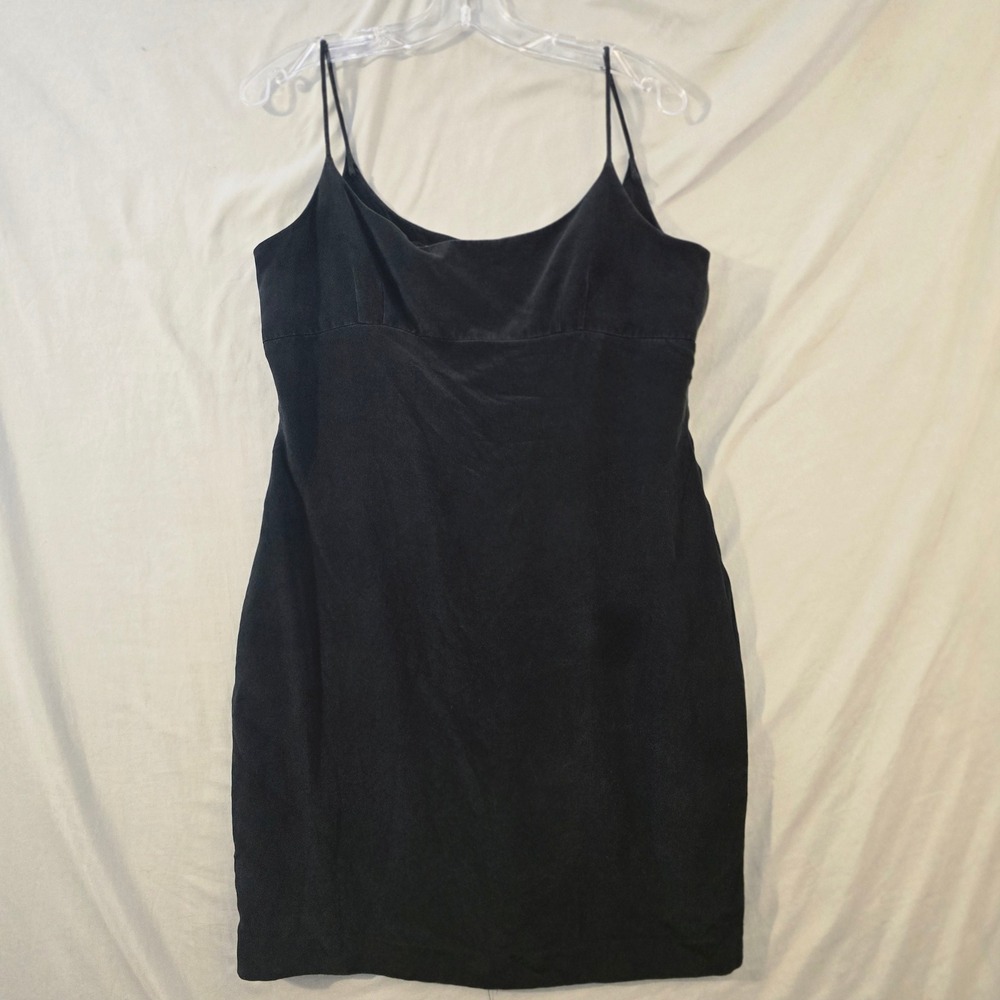 Ann Taylor Silk Slip Dress 10 Women Black Spaghetti Strap Empire Waist Mini